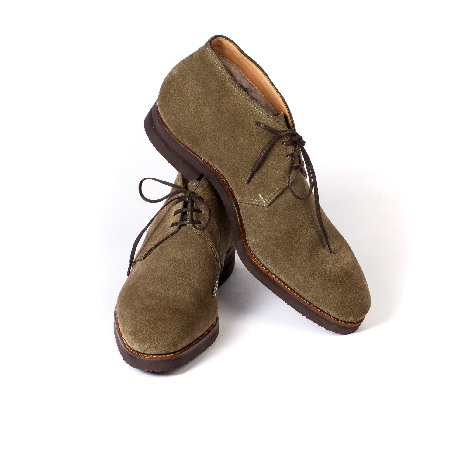 Boote "Classic Chukka" made of Olive Green Suede with Lambskin Lining - purely handmade